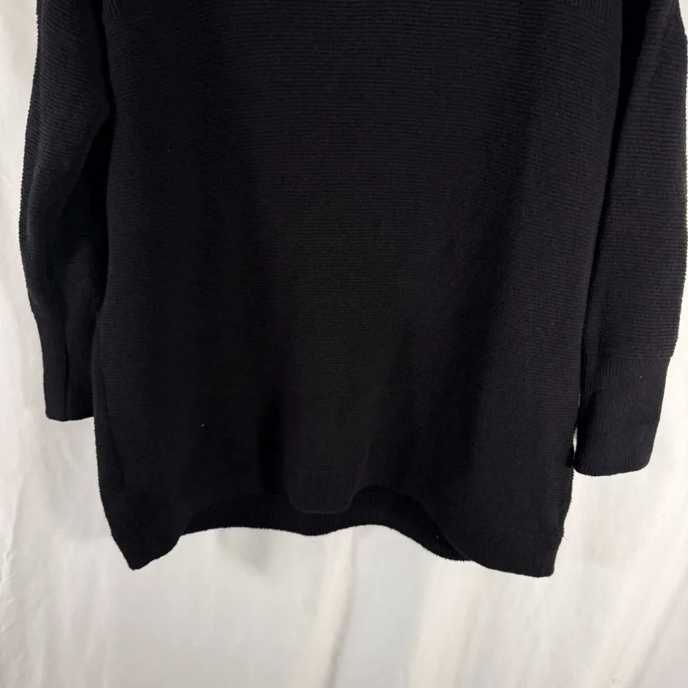 Free People Ottoman Slouchy Tunic Sweater Women's Large Black Ribbed Knit Pullov